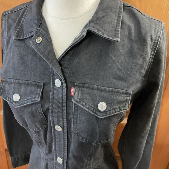 Levis Women’s Ellie Denim Dress Sz XS New Black Long Sleeve Snap Up Jean dress - Picture 4 of 12